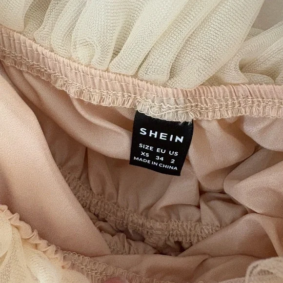 SHEIN Women's XS Beige Off-Shoulder Tulle Party Dress Flared Sleeves - Picture 7 of 8